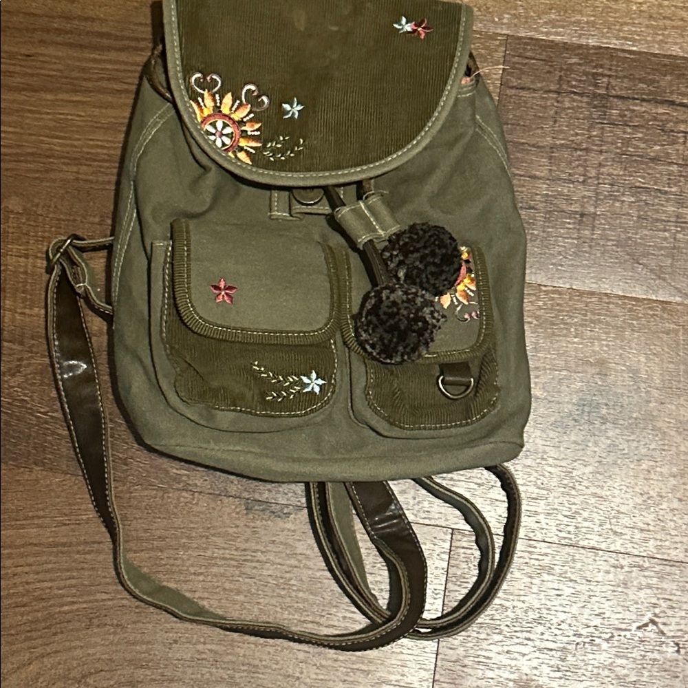 Embroidered Olive Green Backpack kids